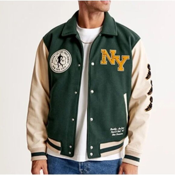 Abercrombie & Fitch Other - Abercrombie & Fitch Varsity Letterman Jacket Green NY Size Large